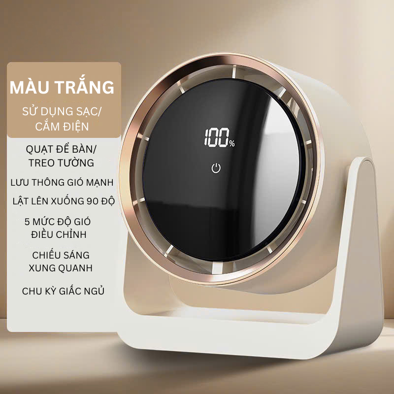 Quạt Để Bàn Không Dây Treo Tường Có 5 Mức Điều Chỉnh Tốc Độ Gió - Quạt Không Cánh Dung Lượng Lớn Treo Tường Xoay 90 Độ