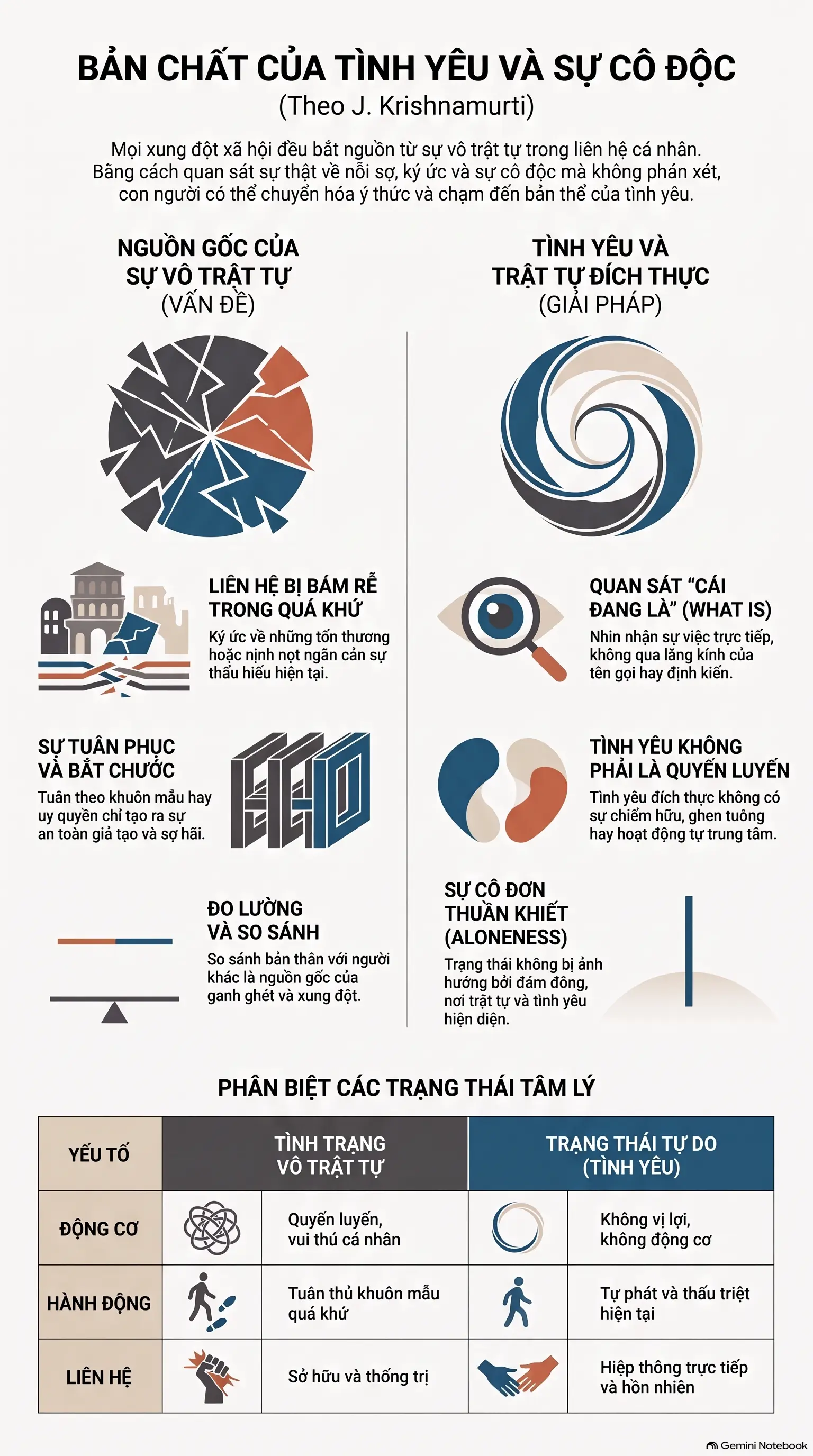Infographic - Bàn về Tình yêu và Sự cô độc: Hành trình giải phóng tâm trí cùng J. Krishnamurti