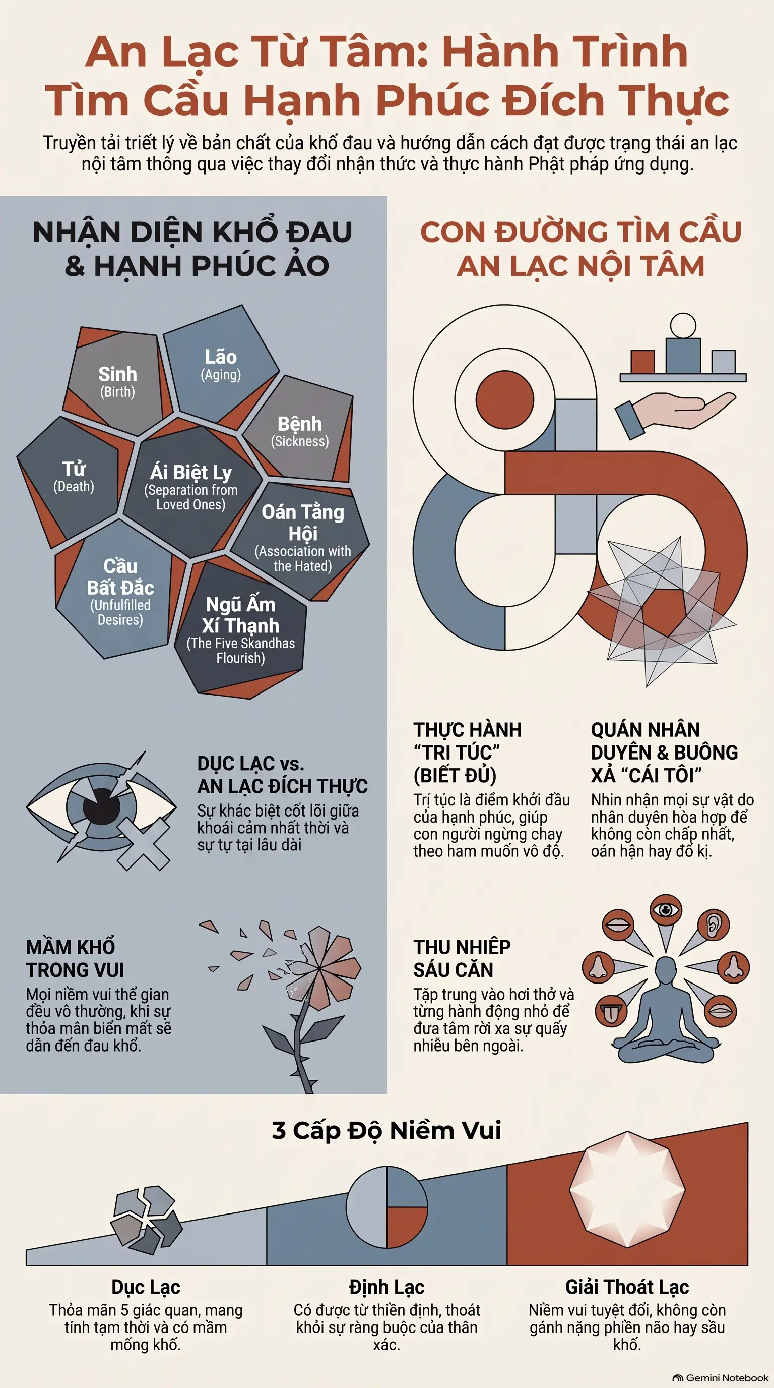 Infographic - [Mecobooks] An Lạc Từ Tâm: Hành Trình Tìm Lại Hạnh Phúc Đích Thực Giữa Đời Thường