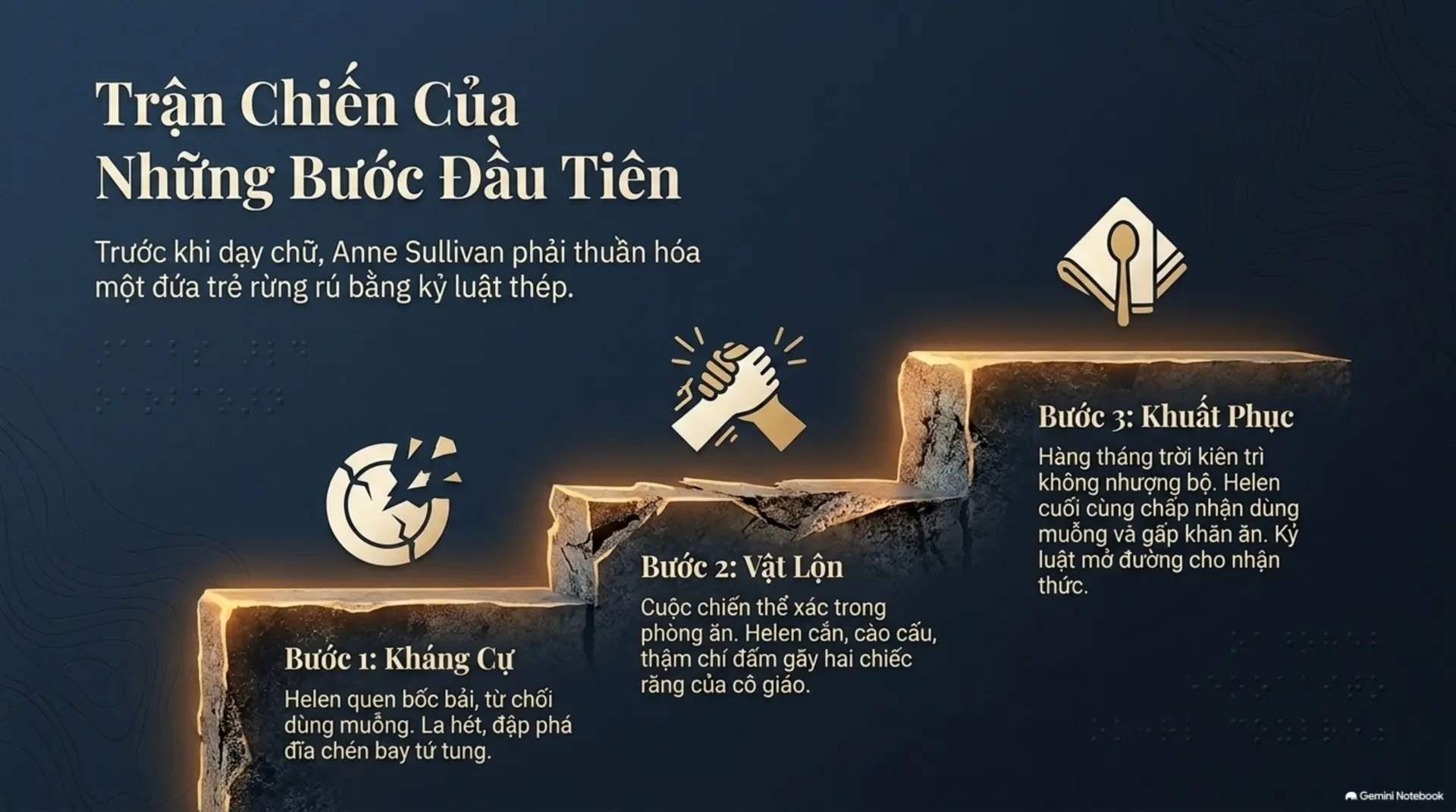 Slide Tóm tắt 5 - Helen Keller: Hành Trình Từ Bóng Tối Ra Ánh Sáng Và Bài Học Về Nghị Lực Phi Thường
