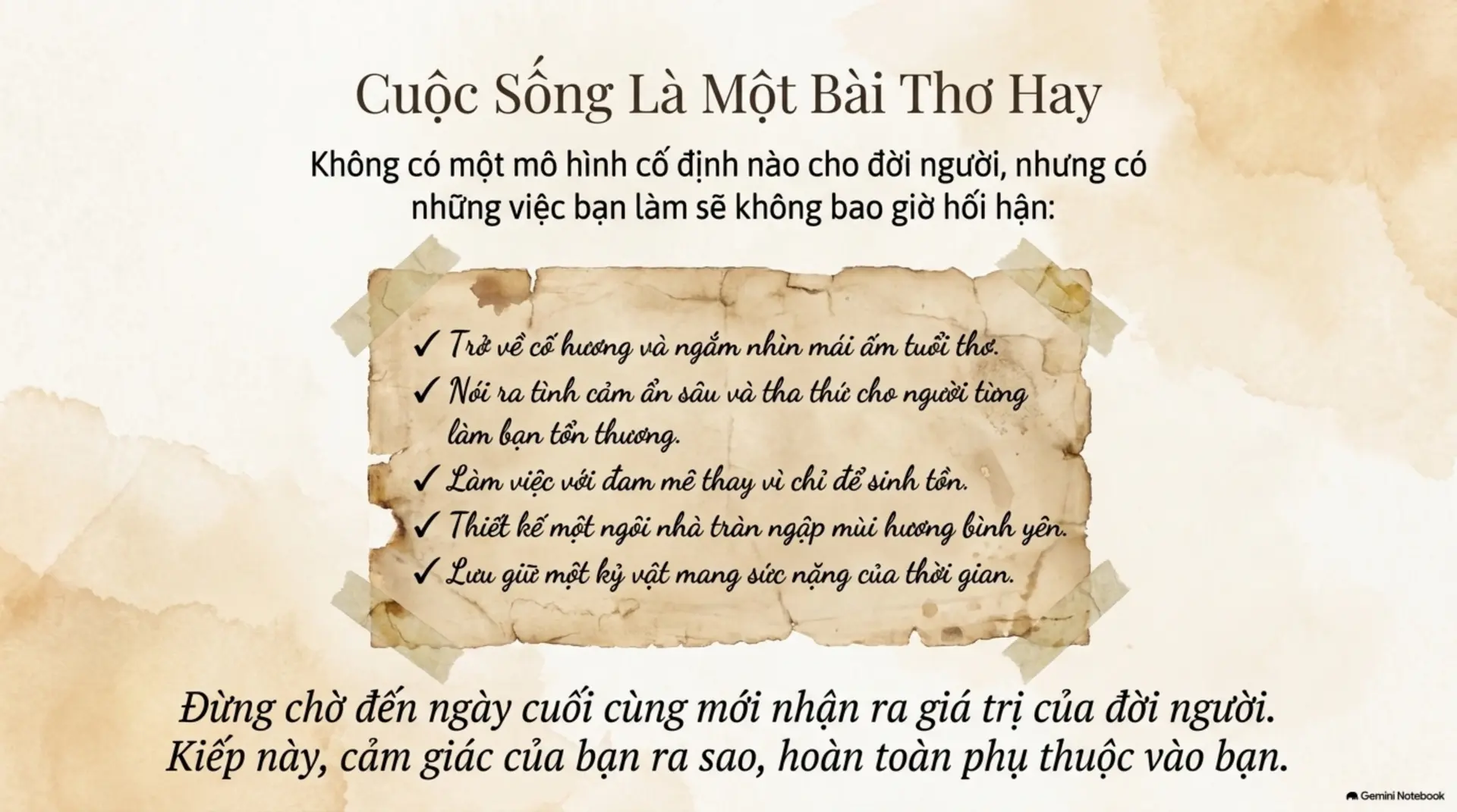 Slide Tóm tắt 11 - Kiếp này, cảm giác của bạn ra sao? Hành trình 99 việc cần làm để đời người không hối tiếc