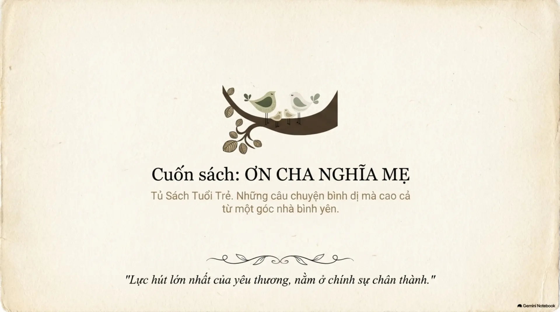 Slide Tóm tắt 15 - Ơn Cha Nghĩa Mẹ: Những Khúc Vọng Tâm Tình Từ Vũ Trụ Sách Mecobooks